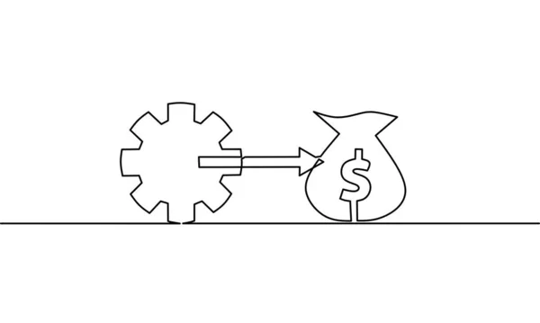 Kontinuerlig Linje Ritning Redskap Pil Och Pengar Väska Affärsidé Objekt — Stock vektor