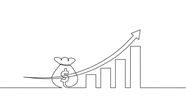 Безперервна Лінія Креслення Стрілки Грошовий Мішок Графік Зростання Штрих Графік — стоковий вектор