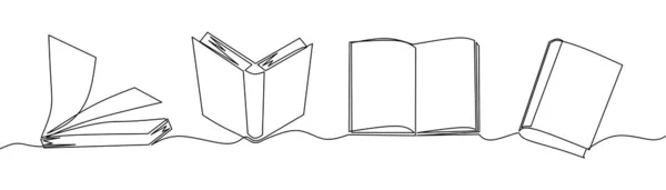 Desenho Linha Contínua Ícone Livro Conjunto Livros Abertos Objeto Uma — Vetor de Stock