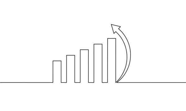 Ciągły Rysunek Linii Wykres Wzrostu Strzałką Górę Bar Chat Business — Wektor stockowy