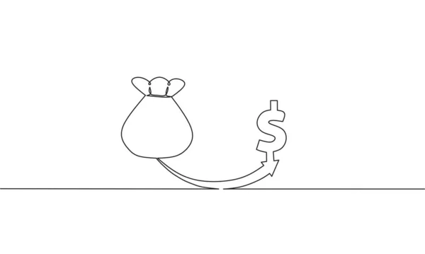 用美元和钱袋 业务增长 物品单行 单行艺术 矢量图解绘制箭头的连续线条 — 图库矢量图片