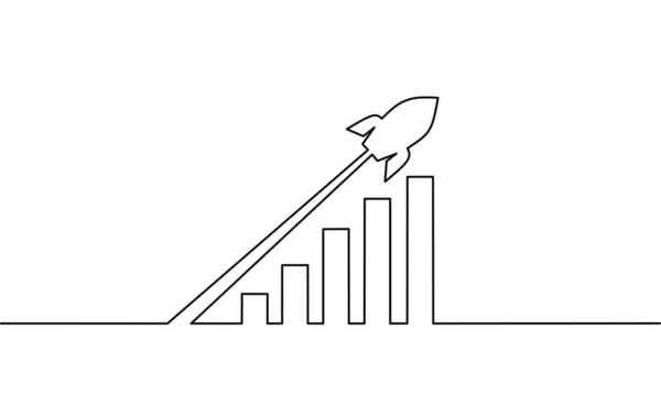 Ciągły Rysunek Wykresu Wzrostu Rakietą Wykres Słupkowy Wzrost Biznesu Obiekt — Wektor stockowy