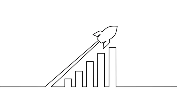 Dessin Linéaire Continu Graphique Croissance Avec Fusée Diagramme Barres Croissance — Image vectorielle