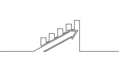 Aralıksız çizgi çizimi ok, büyüme grafiği, iş büyümesi, nesne bir çizgi, tek çizgi sanat, vektör illüstrasyonu