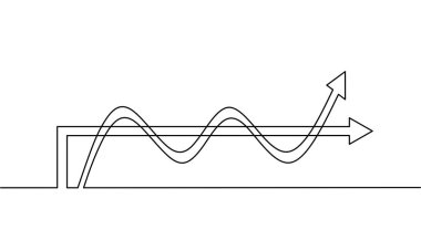 Aralıksız ok büyümesi çizimi, iş büyümesi simgesi, nesne bir çizgi, tek çizgi sanat, vektör illüstrasyonu