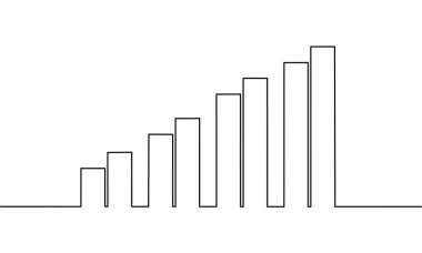Büyüme grafiğinin sürekli çizimi, iş büyümesi, bar grafiği, nesne bir çizgi, tek çizgi sanat, vektör illüstrasyonu