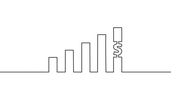 Desenho Linha Contínua Gráfico Crescimento Com Dólar Gráfico Barras Crescimento — Vetor de Stock