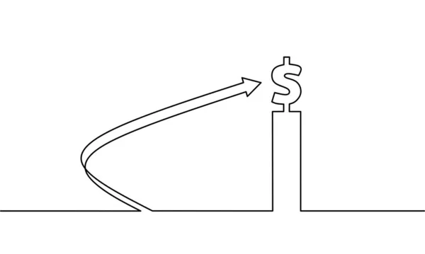 Desenho Linha Contínua Seta Com Dólar Nota Dólar Crescimento Negócios —  Vetores de Stock