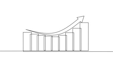 Aralıksız çizgi çizimi, grafik simgesi, iş büyümesi, tek çizgi sanatı, nesne tek çizgi, vektör illüstrasyonu