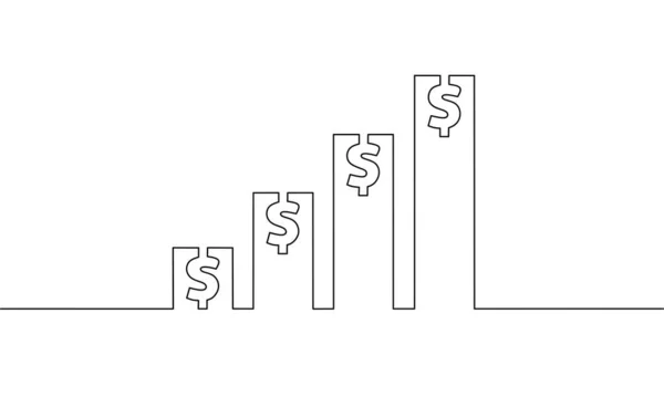 Continue Lijntekening Van Grafiek Met Dollar Business Growth Icoon Object — Stockvector