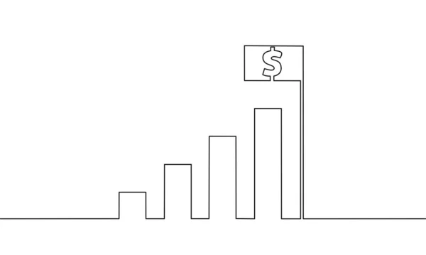 Dibujo Continuo Línea Del Gráfico Con Bandera Dólar Crecimiento Del — Archivo Imágenes Vectoriales