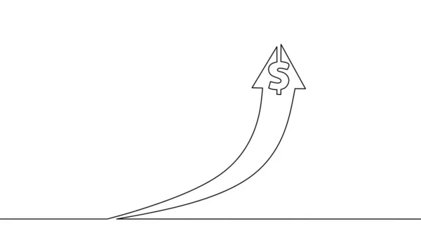 Kontinuerlig Linje Ritning Pil Upp Med Dollar Grafikon Affärstillväxt Vektor — Stock vektor