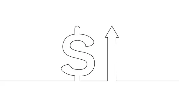 Nepřetržitá Čára Kreslení Šipky Nahoru Dolarem Růst Podnikání Ikona Čmáranice — Stockový vektor