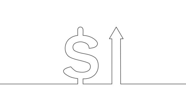 Dibujo Continuo Línea Flecha Hacia Arriba Con Dólar Crecimiento Del — Archivo Imágenes Vectoriales