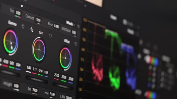 Color correction, editing and production process with the professional software — Stock Video