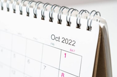 Ekim 2022 masa takviminde yakın plan.