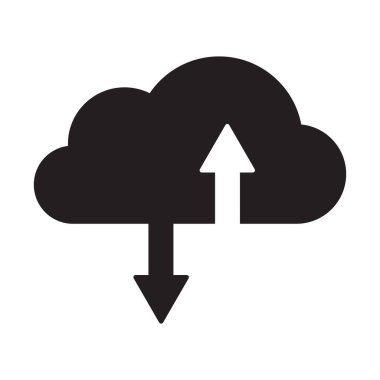 Beyaz arkaplanda basit bir şekilde yükleme ve indirme simgesi olan bulut deposu izole edildi.