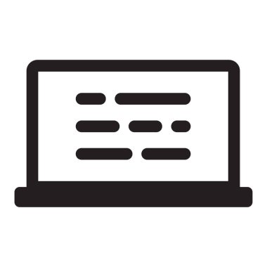 Ekranda metin bulunan dizüstü simgesi beyaz arkaplan üzerindeki basit biçim izole edildi.