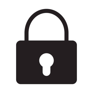 Koruma ve koruma simgesi, beyaz arkaplanda basit bir şekilde izole edilmiş bir kilit biçiminde.