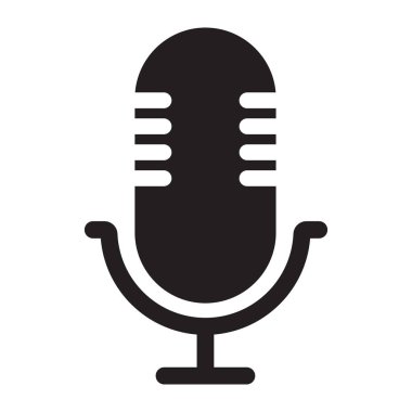 Ses veya müzik kaydının bir sembolü olarak mikrofon simgesi. Beyaz arkaplanda basit bir şekilde izole edilmiş simge