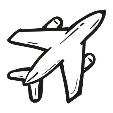 Karalama stilinde el çizimi uçak simgesi izole.