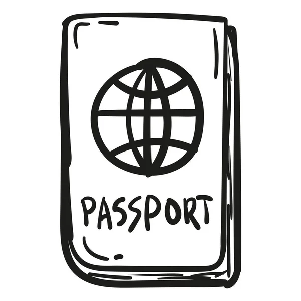 Icono Pasaporte Dibujado Mano Estilo Doodle Aislado — Vector de stock