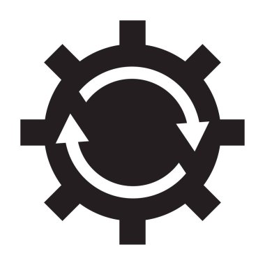 Yazılım güncelleme sembolü olarak dairesel okları olan çark. Beyaz arkaplanda basit simge izole edildi