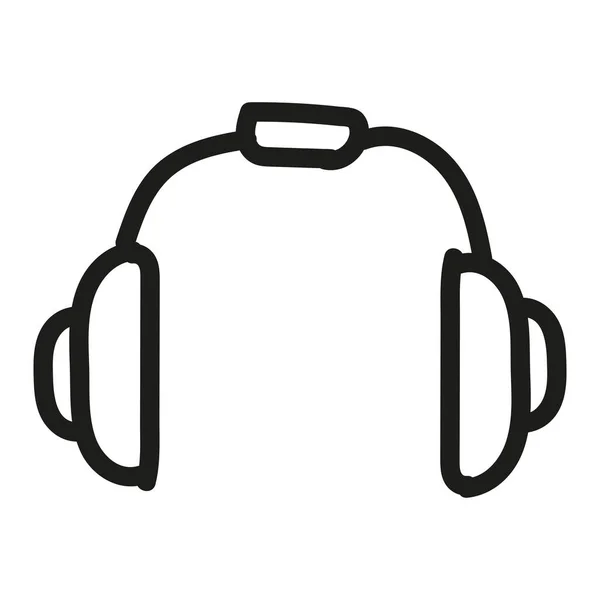Handgezeichnete Smiley Kopfhörer Ikone Doodle Stil Isoliert — Stockvektor