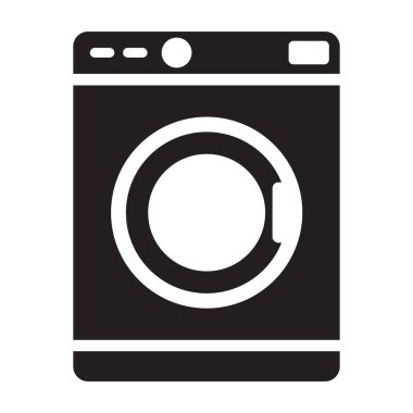 Çamaşır makinesi ve ev aletleri simgesi beyaz arkaplanda basit bir şekilde
