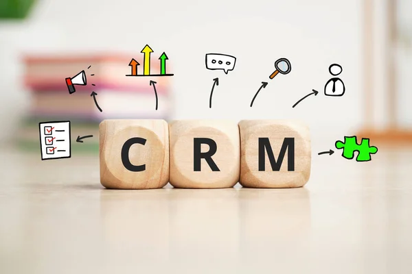 Concept Crm Customer Relationship Management Lettering Cubes Business Icons — Fotografia de Stock