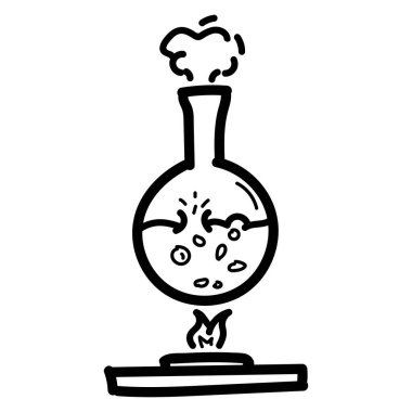 Elle çizilmiş ısıtma, karalama stilinde sıvı ikon içeren yakıcı bir cam.