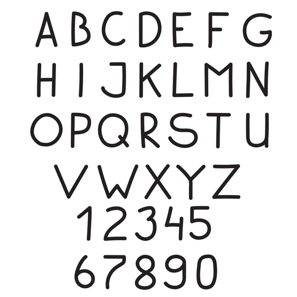 Handgetekend Eenvoudig Alfabet Cijfers Doodle Stijl Geïsoleerd — Stockvector