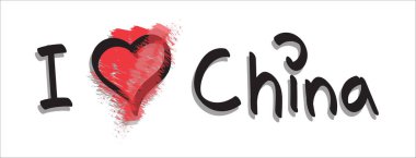 El çizimi Çin ülkesini seviyorum karalama tarzıyla izole edilmiş..