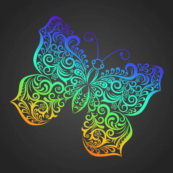 Ilustración Vectorial Mariposa Calada Colorida Aislada Sobre Fondo Gris Oscuro — Vector de stock