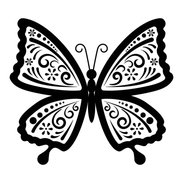 Векторная Иллюстрация Черно Белый Силуэт Декоративной Бабочки Символ Насекомого Стилизованная — стоковый вектор