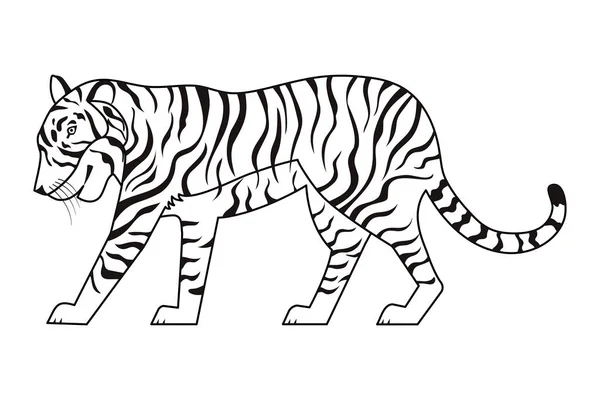 Färgläggningsbok Tiger Svart Och Vit Tiger Isolerad Vit Bakgrund Silhuett — Stock vektor
