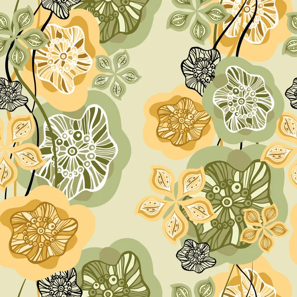 Illustration Vectorielle Modèle Sans Couture Fleurs Lignes Abstraites Fond Floral — Image vectorielle