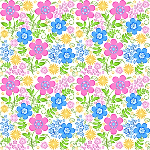 Nahtloses Blumenmuster Vektor Dekorativer Hintergrund Mit Rosa Blauen Und Gelben — Stockvektor