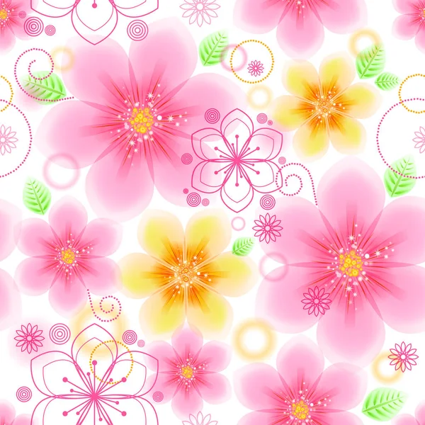 Nahtloser Floraler Mustervektor Romantischer Hintergrund Mit Rosa Und Gelben Blumen — Stockvektor