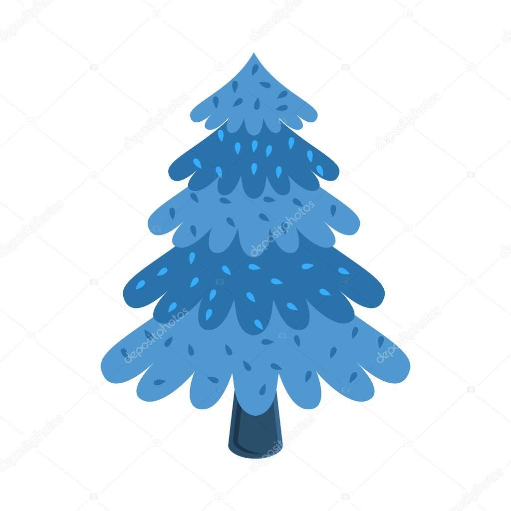 Christmas tree vector illustration in flat style. Stylized tree isolated on a white background.