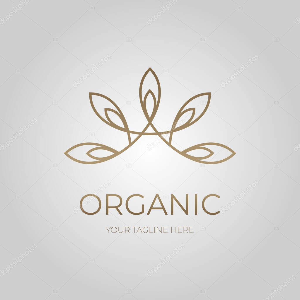 Logo in the form of a flower, natural motifs. An environmental-themed template, a branding element. Ecological emblem, organic, natural for label, packaging, badge or badge of natural food, beverages, cosmetics. Vector illustration.