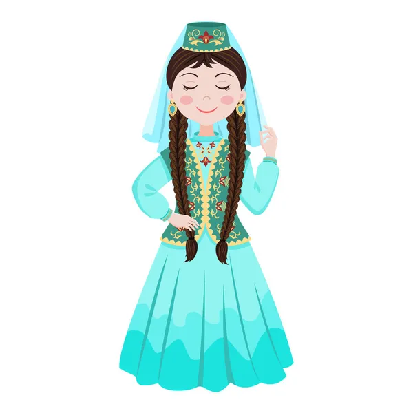 Une Fille Costume National Tatar Avec Motif Traditionnel Oriental Fille — Image vectorielle