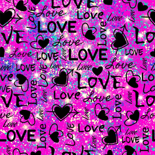 Hearts Seamless Pattern Bright Background Paint Splashes Happy Valentine Day — Stock Vector