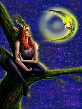 Dijital resim. Ayın diyaloğu. Gizemli.