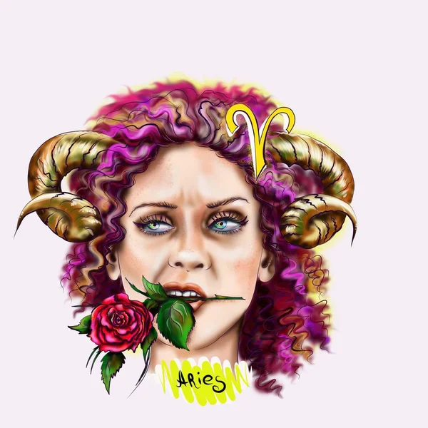 Zodiac3 Horoscope Aries Aries Woman Digital Painting — Stock Photo, Image