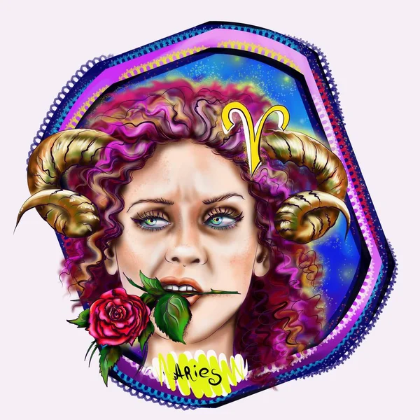 Zodiac2 Horoscope Aries Aries Woman Digital Painting — Stock Photo, Image