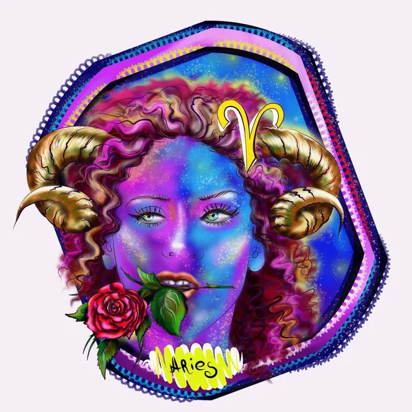 Zodiac1 Horoscope Aries Aries Woman Digital Painting — Stock Photo, Image