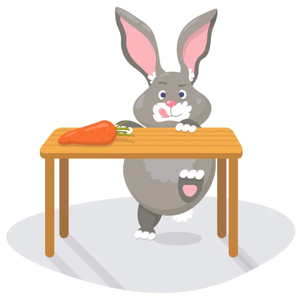 Illustration d'un lapin gris près d'une table essayant d'obtenir une maquette. — Image vectorielle