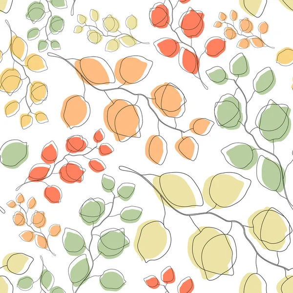 Image de fond motif design, feuilles linéaires avec des taches d'automne colorées, style minimaliste. — Image vectorielle