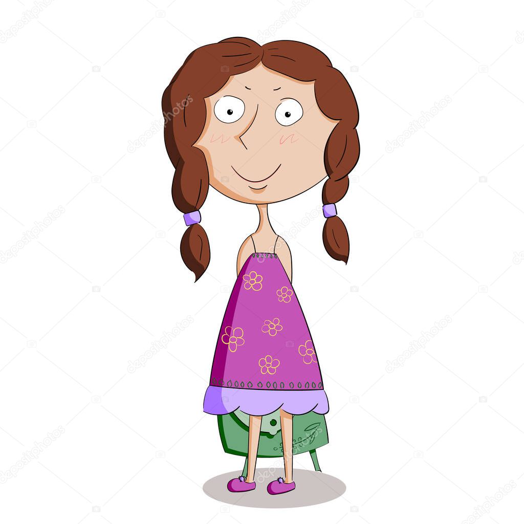 Cute little girl with a backpack.Vector design, childrens and school themes.